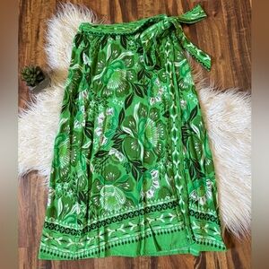 FARM Rio Green Floral Midi Skirt